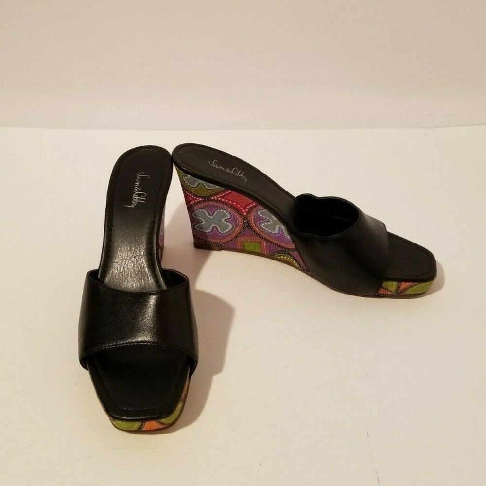 Sam & Libby Wms Leather Wedge Slip On Sandals 6.5M